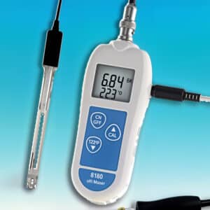 Appareil de mesure pH précis (±0,05 pH) avec plage 0-14 et sonde de température intégrée. Idéal pour contrôle qualité des fromages, produits laitiers et viandes. Compensation automatique de température et calibrage simplifié.